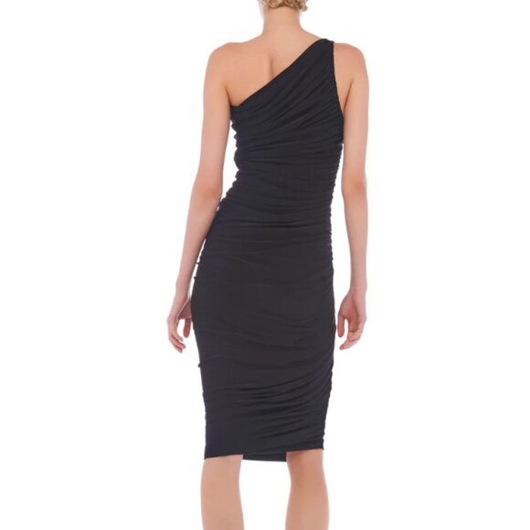 Norma Kamali Asymmetric Ruched Diana dress in Black Sz S/36 US 4 - Picture 2 of 2